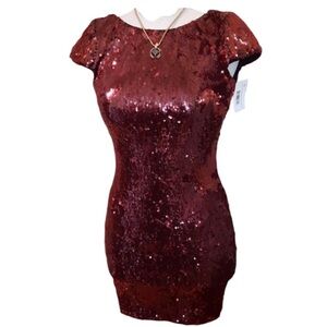 Dress the Population Tabitha dark red sequins cap sleeve mini dress